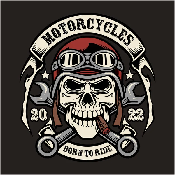 骷髅摩托车吉祥物标志设计 免版税图库矢量图片