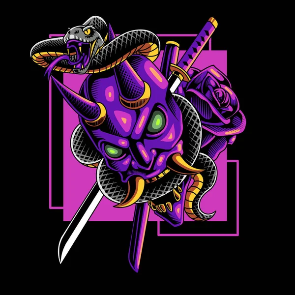 Cabeça Diabo Com Logotipo Mascote Cobra —  Vetores de Stock