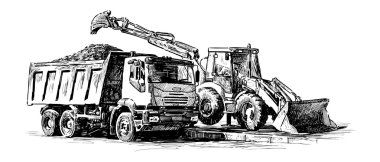 Bulldozer and dump truck