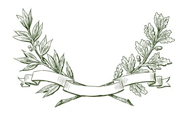 Laurel ve meşe dalları ile şerit