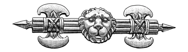 Détail architectural avec hache et tête de lion — Image vectorielle