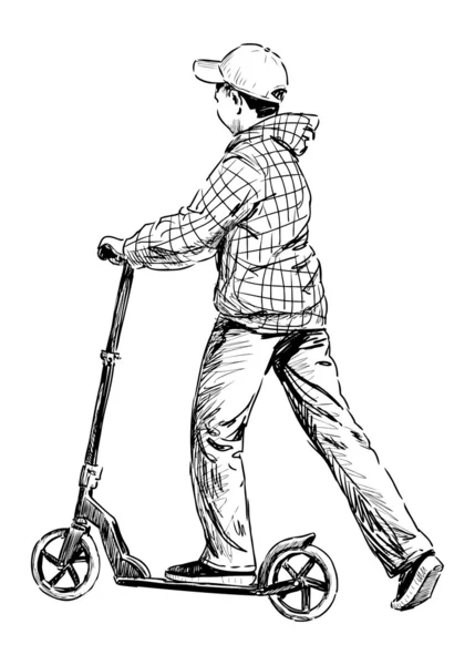 Jongen op scooter — Stockvector