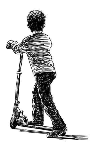 在滑板车上的男孩 — 图库矢量图片
