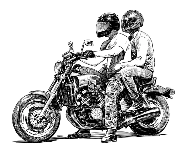 Pareja en moto — Vector de stock