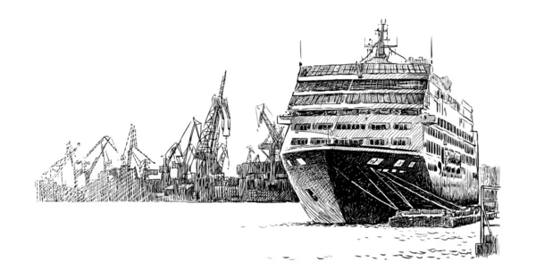 Круизное судно в порту — стоковый вектор