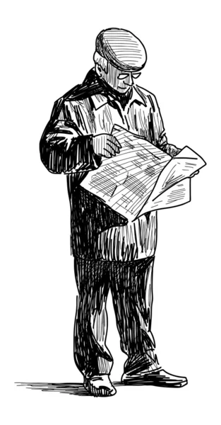 Un bătrân care citeşte un ziar — Vector de stoc