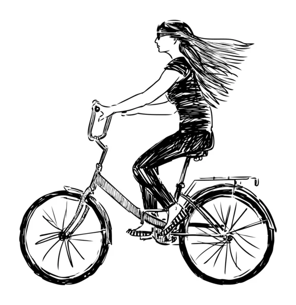 Menina montando uma bicicleta — Vetor de Stock