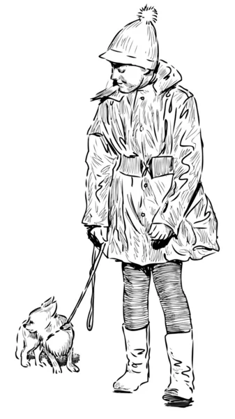 Chica con un perro — Archivo Imágenes Vectoriales