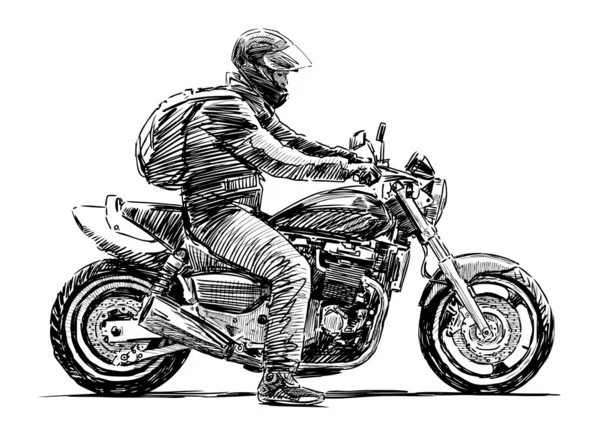 Adam bir motosiklet — Stok Vektör