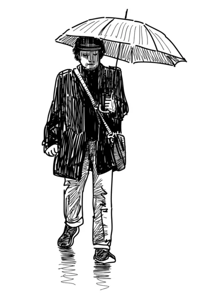 Homme avec parapluie — Image vectorielle