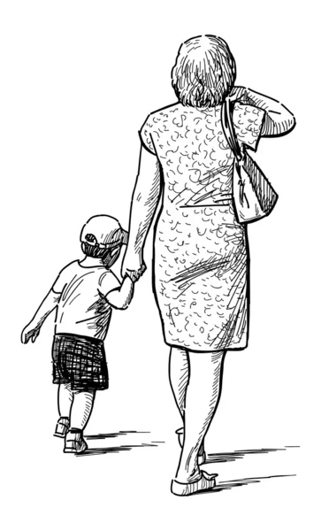 Mère avec le fils en promenade — Image vectorielle