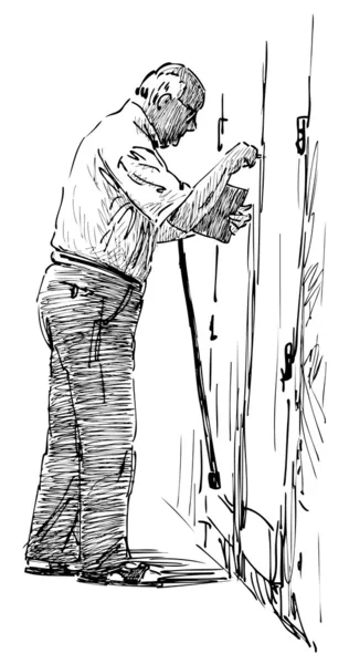 Alter Mann schließt die Tür — Stockvektor