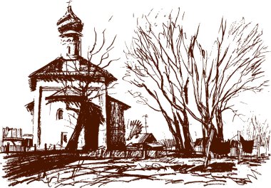 bir kilise, köy yatay