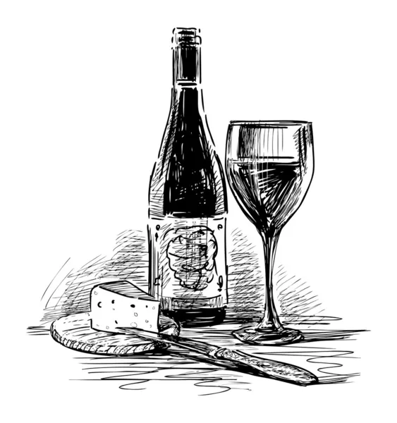 Vino e formaggio d'uva — Vettoriale Stock