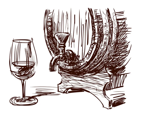 Barile e bicchiere di vino — Vettoriale Stock
