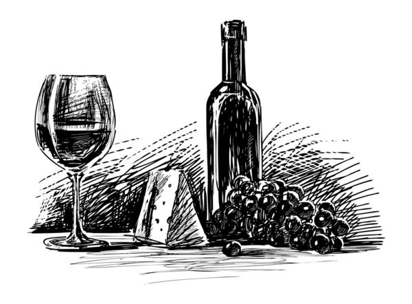 Vin, ost och druvmust — Stock vektor