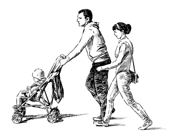 Jonge gezin met een baby — Stockvector