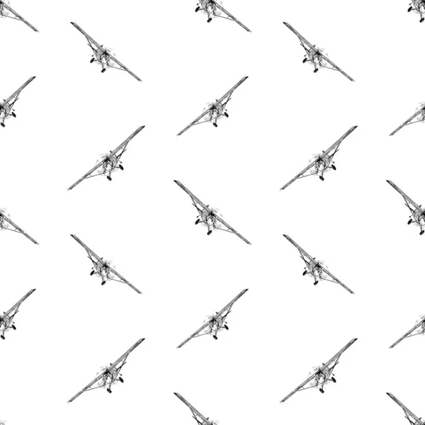 Безшовний Візерунок Ескізів Вінтажного Легкого Літака Польоті — стоковий вектор