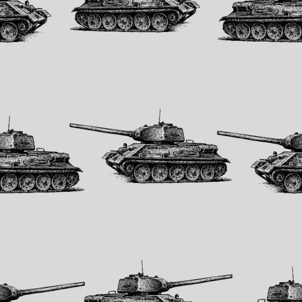 Безшовний Візерунок Ескізів Старих Бойових Танків Другої Світової Війни — стоковий вектор
