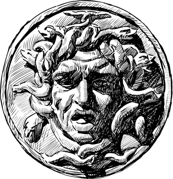 Esquisse Détails Architecturaux Forme Visage Humain Mythologique Medusa Gorgon Sur — Image vectorielle