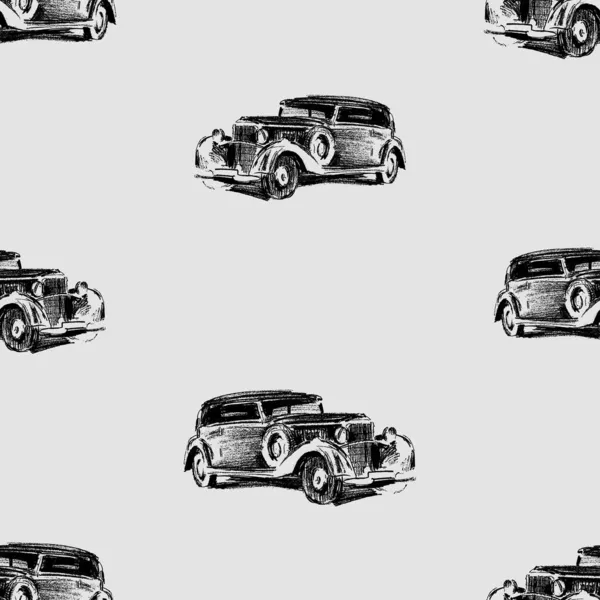 Fondo Sin Costuras Bocetos Texturizados Coche Retro — Archivo Imágenes Vectoriales