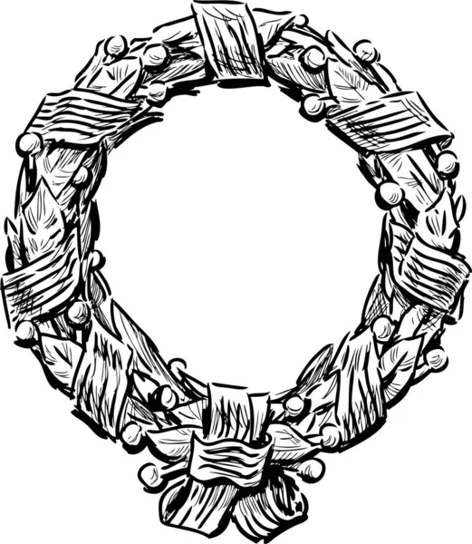 Outline Drawing Vintage Decorative Wreath Laurel Branches Ribbon — 图库矢量图片