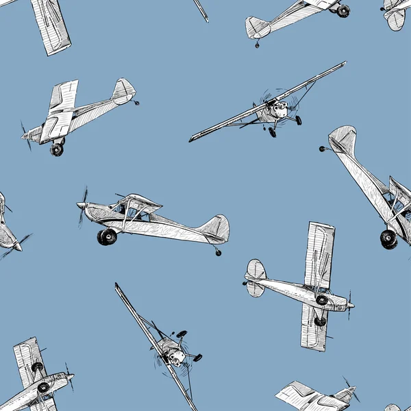 Mavi Gökyüzünde Uçmakta Olan Çeşitli Retro Uçakların Kusursuz Desenleri Telifsiz Stok Vektörler