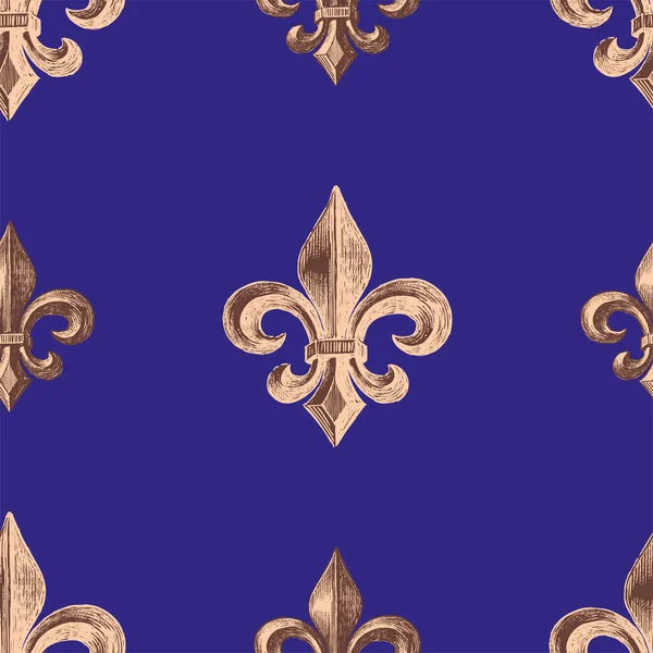 Płynny Wzór Francuskiej Lilii Średniowieczny Symbol Królewski — Wektor stockowy