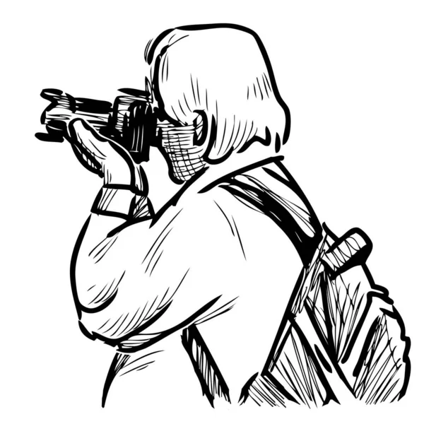 高齢者の写真家のスケッチはカメラで撮影 — ストックベクタ