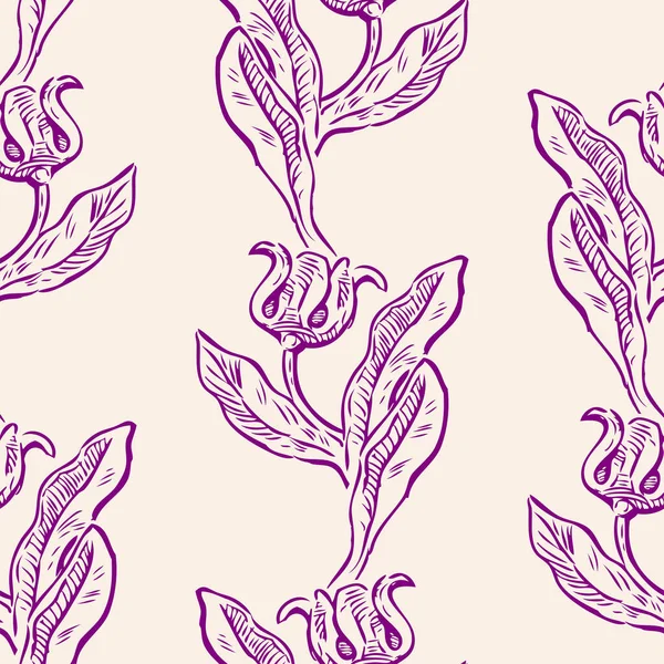 Naadloos Patroon Van Getekende Vintage Tulpen Art Nouveau Stijl — Stockvector