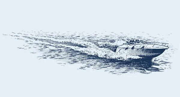 Skizze Eines Flussbootes Das Mit Hoher Geschwindigkeit Auf Der Wasseroberfläche — Stockvektor