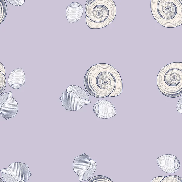 各种装饰性海贝壳素描的无缝图案 免版税图库矢量图片
