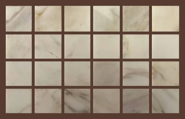 Marble texture with square beige elements. Light, gray and beige squares on a brown, chocolate background.