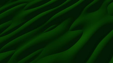 Pürüzsüz, çapraz çizgileri olan koyu yeşil soyutlama. Sıvı doku. Koyu yeşil arka plan. 3B resim.