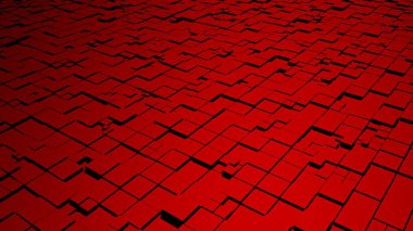 Hareket eden kare elementlerle kırmızı soyutlama, serin ışık ve gölgeler. Güzel, şehvetli bir doku. 3B resim.