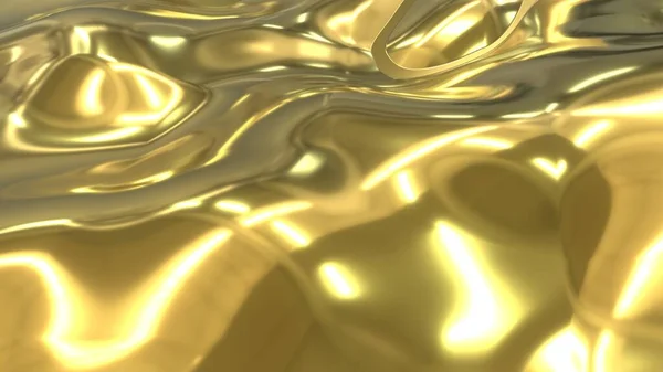 Ein Strom Flüssigen Goldes Gelber Hintergrund Mit Goldener Welliger Flüssigkeit — Stockfoto