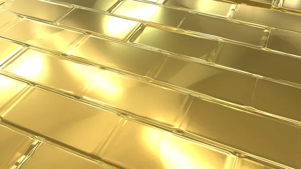 Texture Golden Brick Sun Glare Golden Background Smooth Brick Wall — Stockfoto