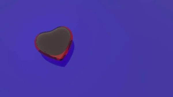 Μια Κόκκινη Γυαλιστερή Καρδιά Μια Μπλε Ανακλαστική Επιφάνεια Μια Γυάλινη — Φωτογραφία Αρχείου