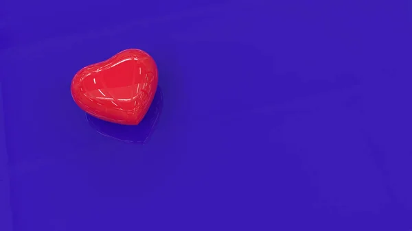 Czerwone Błyszczące Serce Niebieskiej Powierzchni Odblaskowej Plastikowe Serce Niebieskim Tle — Zdjęcie stockowe