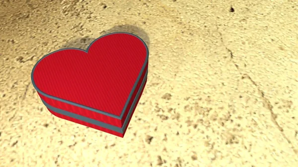 Ένα Κόκκινο Κουτί Δώρου Σχήμα Καρδιάς Στο Τσιμεντένιο Πάτωμα Κατά — Φωτογραφία Αρχείου