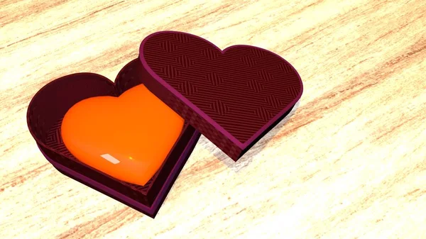 Una Caja Regalo Roja Forma Corazón Con Corazón Amarillo Suelo —  Fotos de Stock