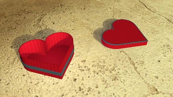 Eine Leere Rote Herzförmige Geschenkschachtel Auf Dem Betonboden Bei Sonnenuntergang — Stockfoto