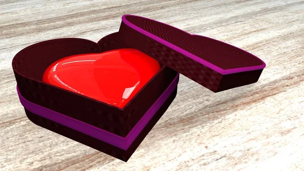 Una Caja Regalo Roja Forma Corazón Con Corazón Rojo Suelo —  Fotos de Stock
