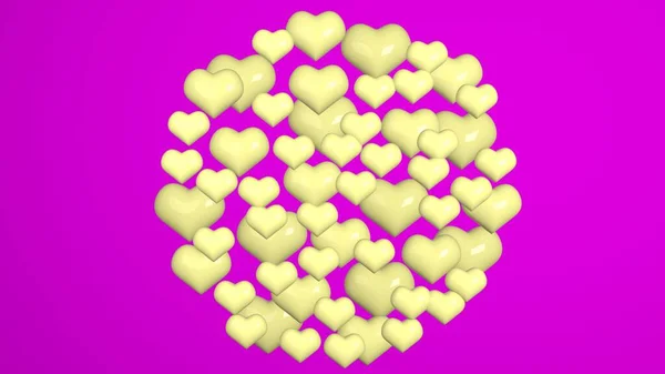 バレンタインデーおめでとうございます ピンクの背景にハートの形をした黄色い風船 3Dレンダリング — ストック写真