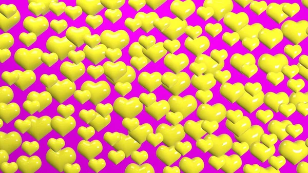 Image Festive Pink Background Hearts Lots Yellow Hearts Pink Background — Stock Photo, Image