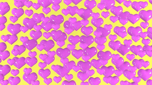 Image Festive Yellow Background Hearts Lots Pink Hearts Yellow Background — Stock Photo, Image