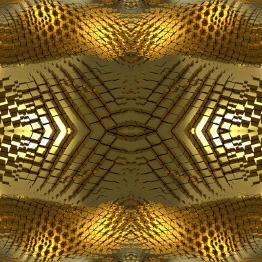 Dalgalı küpleri olan kusursuz aynalı altın dokular. Kare elementleri olan fütürist altın arka plan. 3B resim.