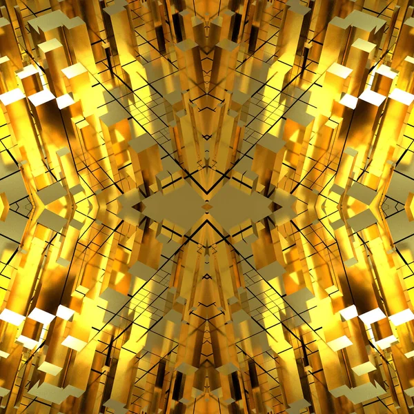 Безшовна Дзеркальна Золота Текстура Футуристичного Міста Хмарочосами Ілюстрація Золотий Фон — стокове фото