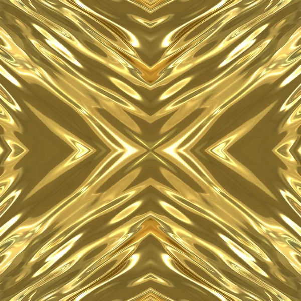 一条流动的黄金 黄色的无缝镜像背景 金色的河流流淌 带有对角线波的金色纹理3D图像 — 图库照片