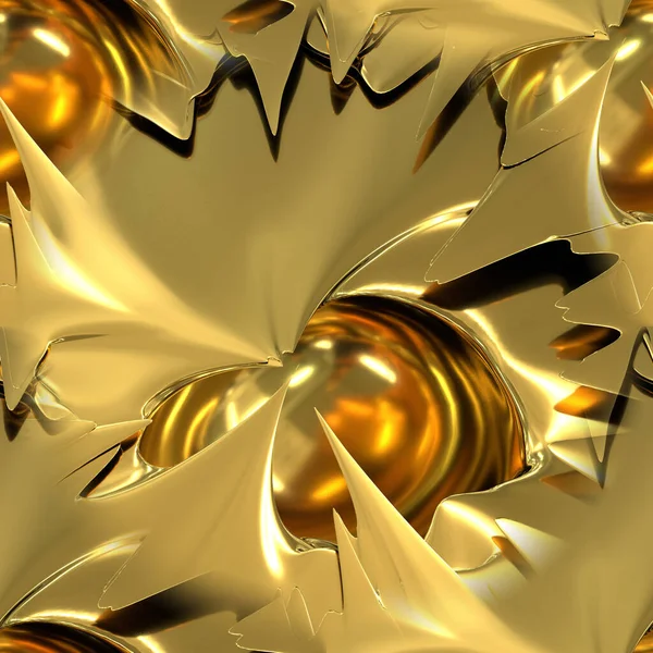 亀裂と黄金のシームレスなテクスチャ 線や亀裂がクローズアップされた美しい抽象化 液体金の3D画像 — ストック写真